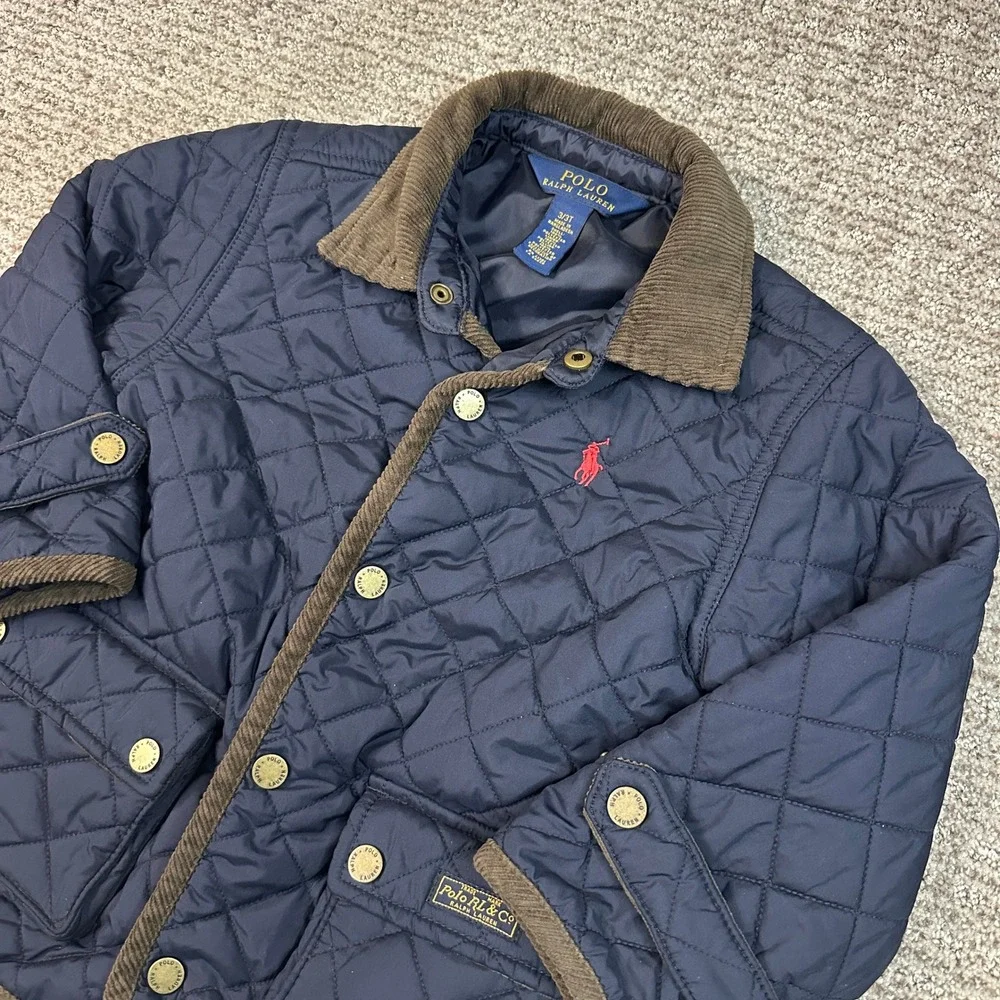 Polo Ralph Lauren Kids Navy Blue Quilted Barn Jacket Corduroy Trim 3/3T
